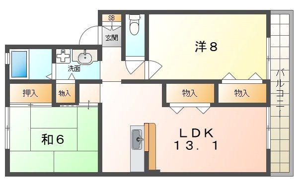 ミモザIII(2LDK/1階)の間取り写真