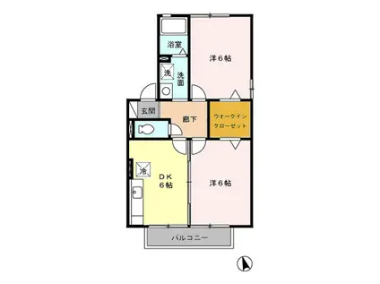 ラークハイム三蔵子A(2DK/2階)の間取り写真