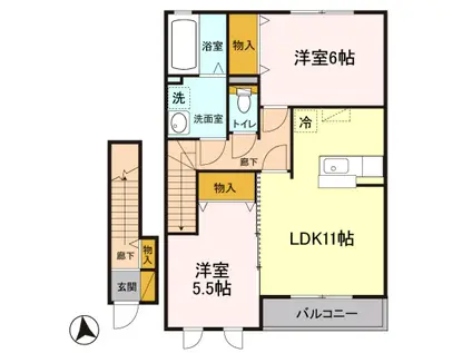 イエローアイリスB(2LDK/2階)の間取り写真