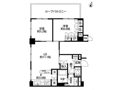 ヴェルビュ東十条フロントステージ(2LDK/7階)の間取り写真