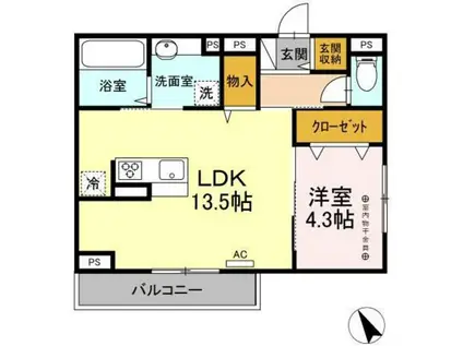 CASAニックスIV(1LDK/2階)の間取り写真