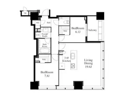 白金ザ・スカイ東棟(2LDK/27階)の間取り写真