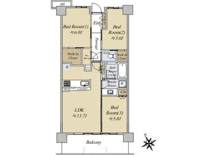 シティテラス横濱綱島ガーデンズ(3LDK/7階)の間取り写真