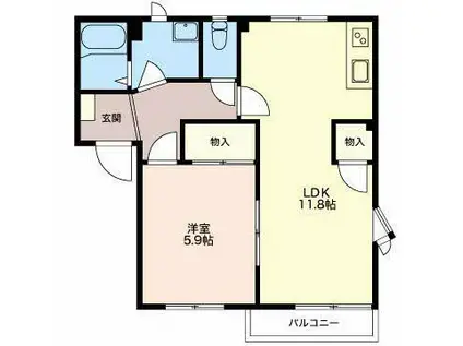 フレグランスウィンドA棟(1LDK/1階)の間取り写真