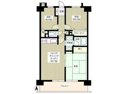 ヴェルデ武蔵野(3LDK/2階)の間取り写真