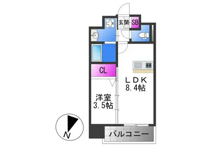 LUXE玉造南(1LDK/9階)の間取り写真