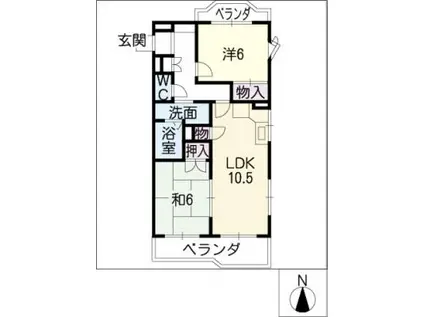 ポニーヒル長久手B棟(2LDK/2階)の間取り写真