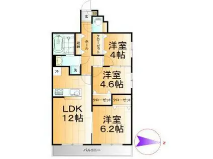 トレ・アルコバレーノ中央(3LDK/3階)の間取り写真