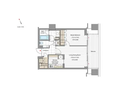 虎ノ門ヒルズ レジデンシャルタワー(1LDK/25階)の間取り写真