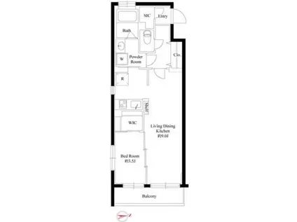 ハーモニーレジデンス新宿四谷(1LDK/1階)の間取り写真