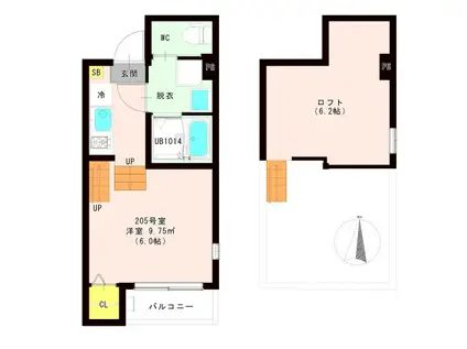 ルミエール青葉(1K/2階)の間取り写真