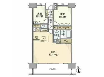 北千住パークハウス(2LDK/7階)の間取り写真