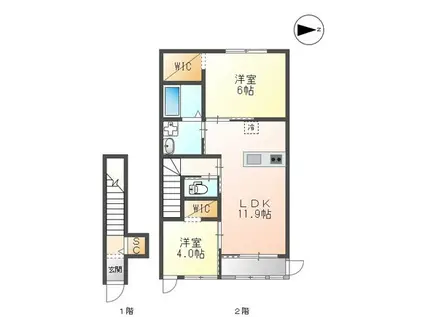 サンヴィレッジ(2LDK/2階)の間取り写真