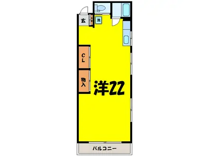 ビハーラ(ワンルーム/2階)の間取り写真