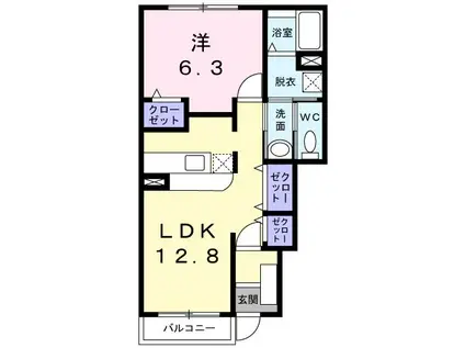 グローリアA(1LDK/1階)の間取り写真