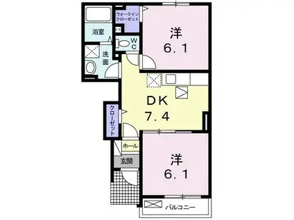 ロータスガーデンB(2DK/1階)の間取り写真