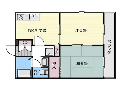 クレールメゾン吉野B棟(2DK/2階)の間取り写真