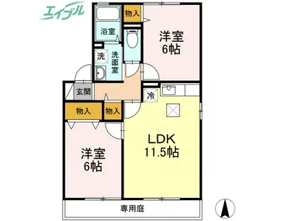 エスポワールNISIYA(2LDK/1階)の間取り写真