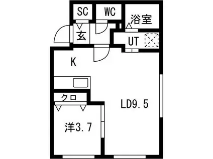 ヴィクトワール麻生(1LDK/2階)の間取り写真