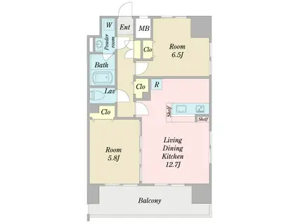 ココリグランデ(2LDK/9階)の間取り写真