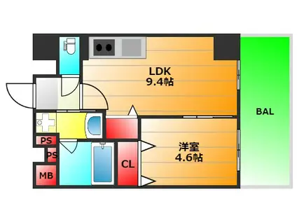 レクシア千代崎民泊可(1LDK/2階)の間取り写真