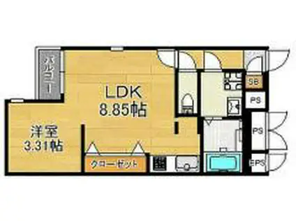 BRANCHE薬院大通(1LDK/1階)の間取り写真