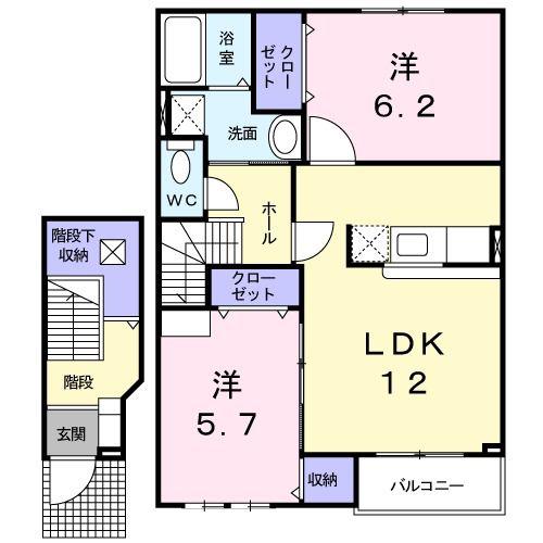 イーストCOURT(2LDK/2階)の間取り写真