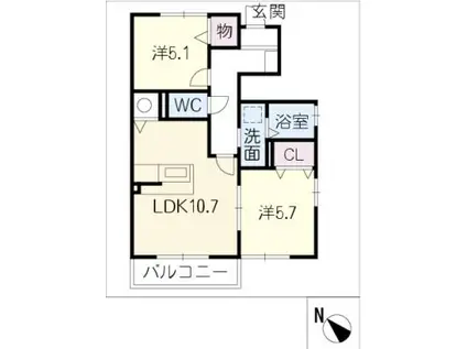 カサ アマリージャ(2LDK/1階)の間取り写真