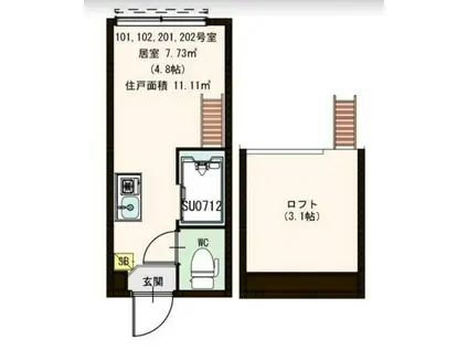 ハーモニーテラス阿佐谷南(ワンルーム/1階)の間取り写真