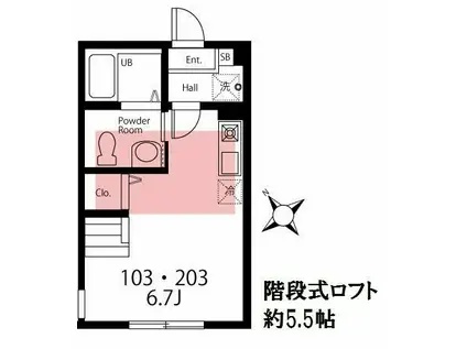 ハーミットクラブハウス エミネンス東寺尾(ワンルーム/1階)の間取り写真