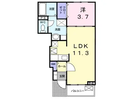 スリール ハウス I棟(1LDK/1階)の間取り写真
