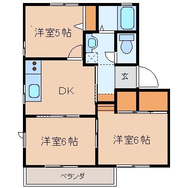 プレゼンテ大和B棟(3DK/1階)の間取り写真