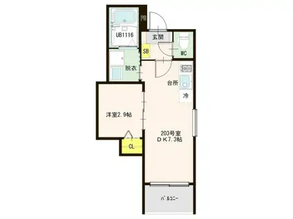 MODERN CHARME SOLAR(1DK/2階)の間取り写真