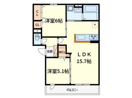 D-ROOMサニーガーデンA棟(2LDK/3階)の間取り写真