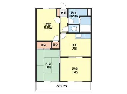 グリーンフル紀三井寺(3DK/2階)の間取り写真