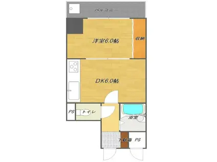 パティオ南森町(1DK/3階)の間取り写真