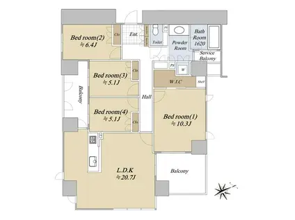 グランドメゾン百道浜オーシャン&フォレスト(4LDK/8階)の間取り写真