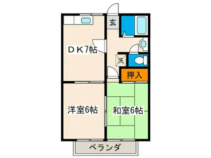 アビタション庚午B棟(2DK/1階)の間取り写真