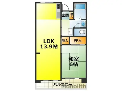 津久野南 2号棟(1LDK/6階)の間取り写真