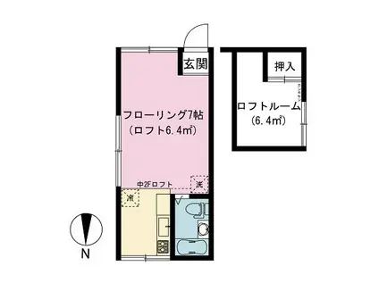 マリンベル(ワンルーム/2階)の間取り写真