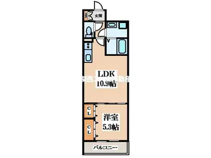 クリエオーレ東石切町(1LDK/3階)の間取り写真