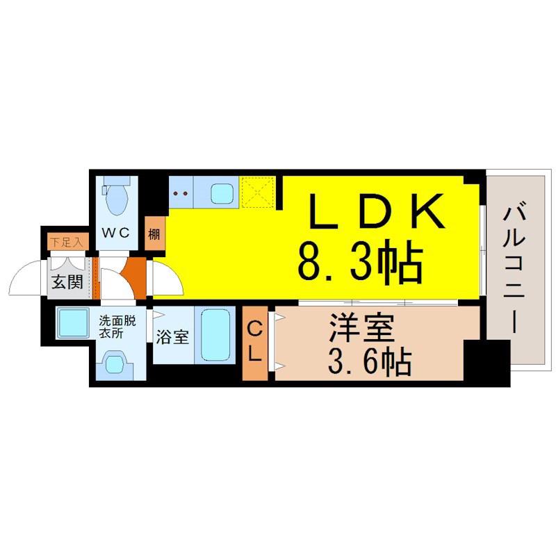 SOLメイクス浄心天神山(1LDK/6階)の間取り写真