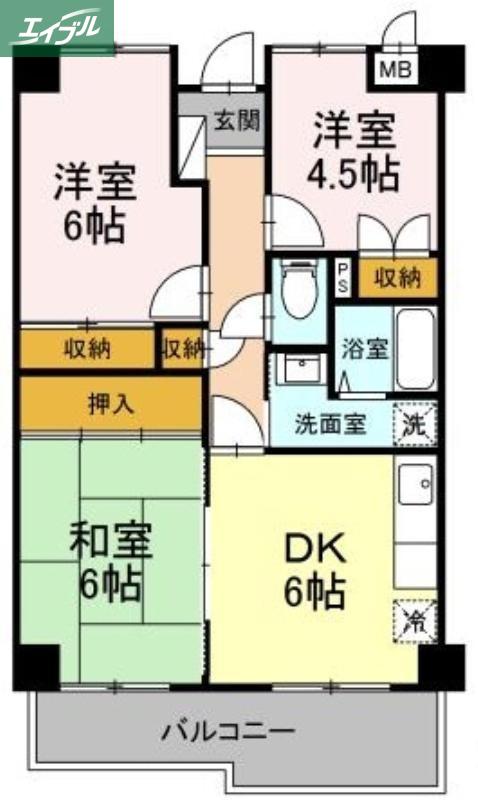 クオーレ花尻(3DK/3階)の間取り写真