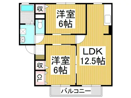 シェリール朝陽C棟(2LDK/1階)の間取り写真