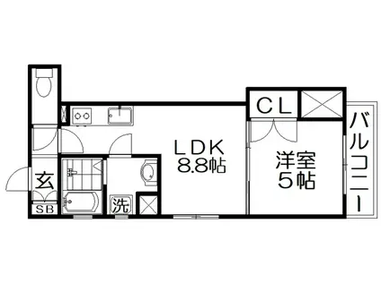 クリエオーレ牧野本町(1LDK/3階)の間取り写真