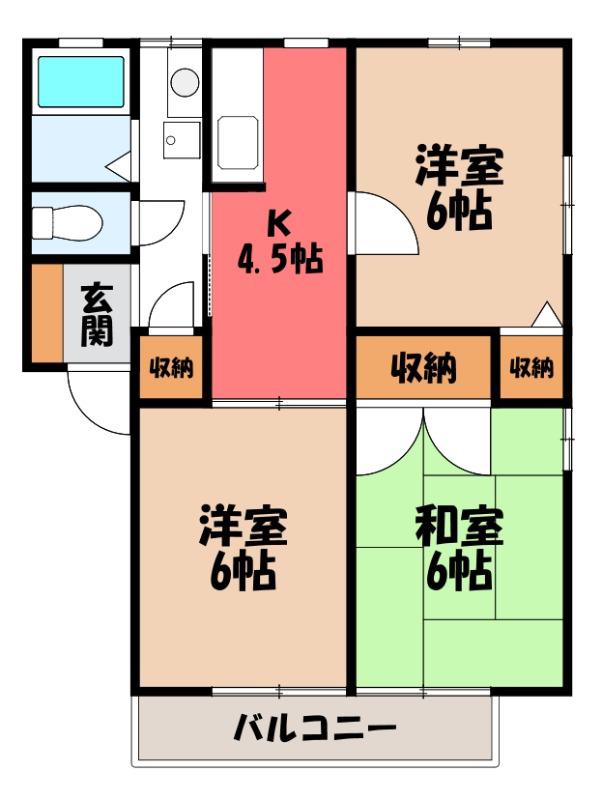 エクセレントワイケイB(3K/2階)の間取り写真