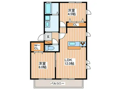 ホワイトビレッジB棟II(2LDK/2階)の間取り写真