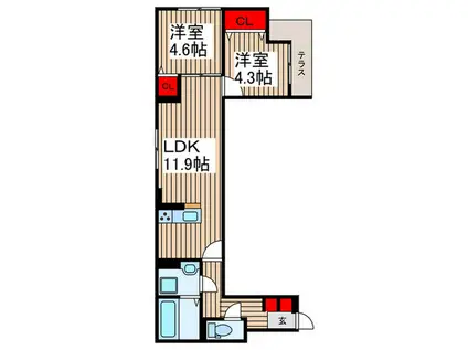 セレスティア扇III(2LDK/1階)の間取り写真