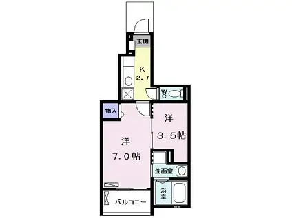 アリーヴィオIIIノース(1K/1階)の間取り写真