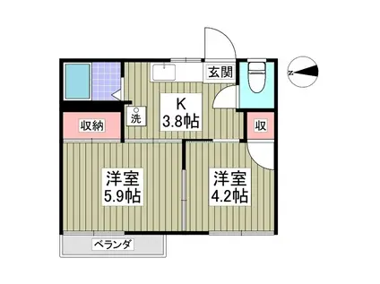 東宮ハイツ(2K/2階)の間取り写真
